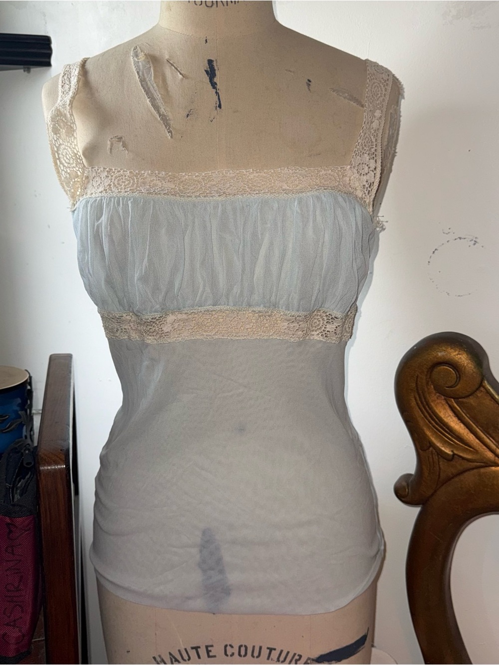Cosabella Pale Blue Camisole with Cream Lace Trim